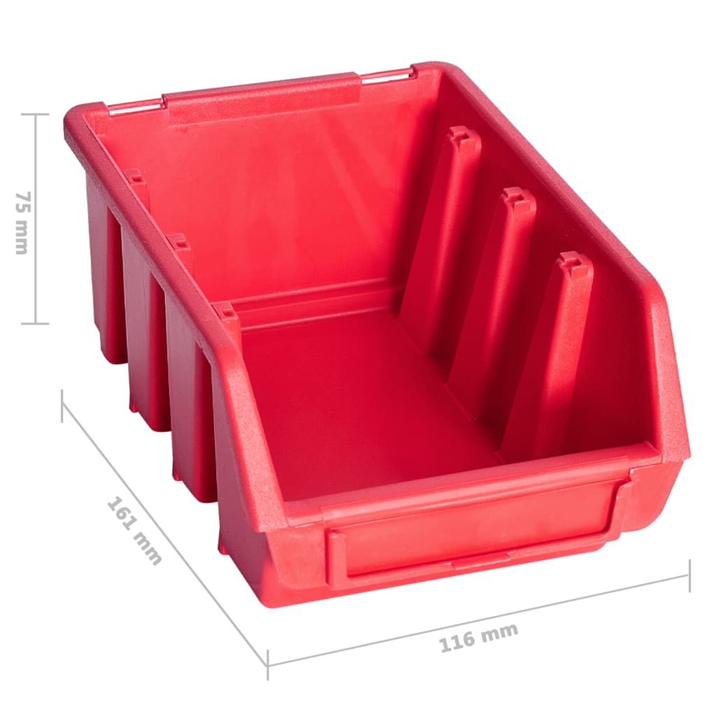 8 pcs. Container set for small parts with wall plate red black