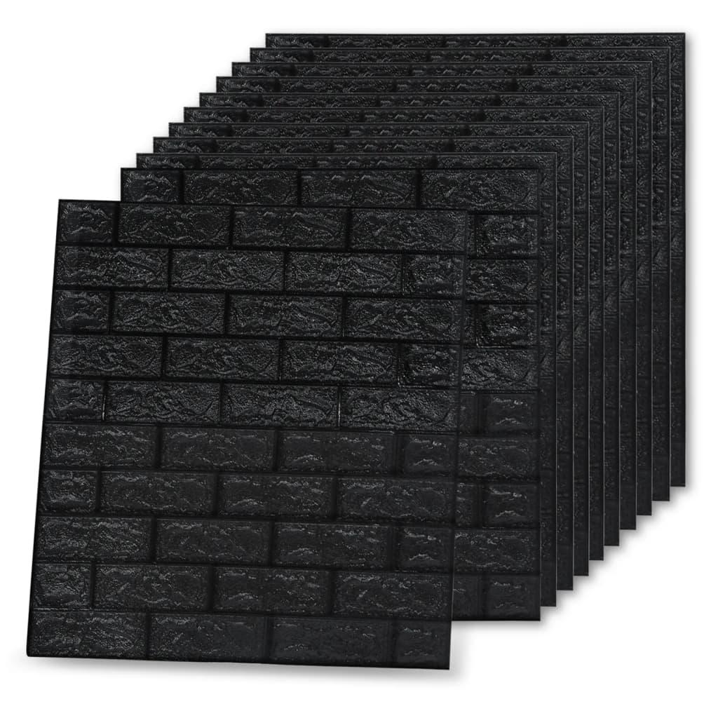 3D wallpaper brick self-adhesive 10 pieces black