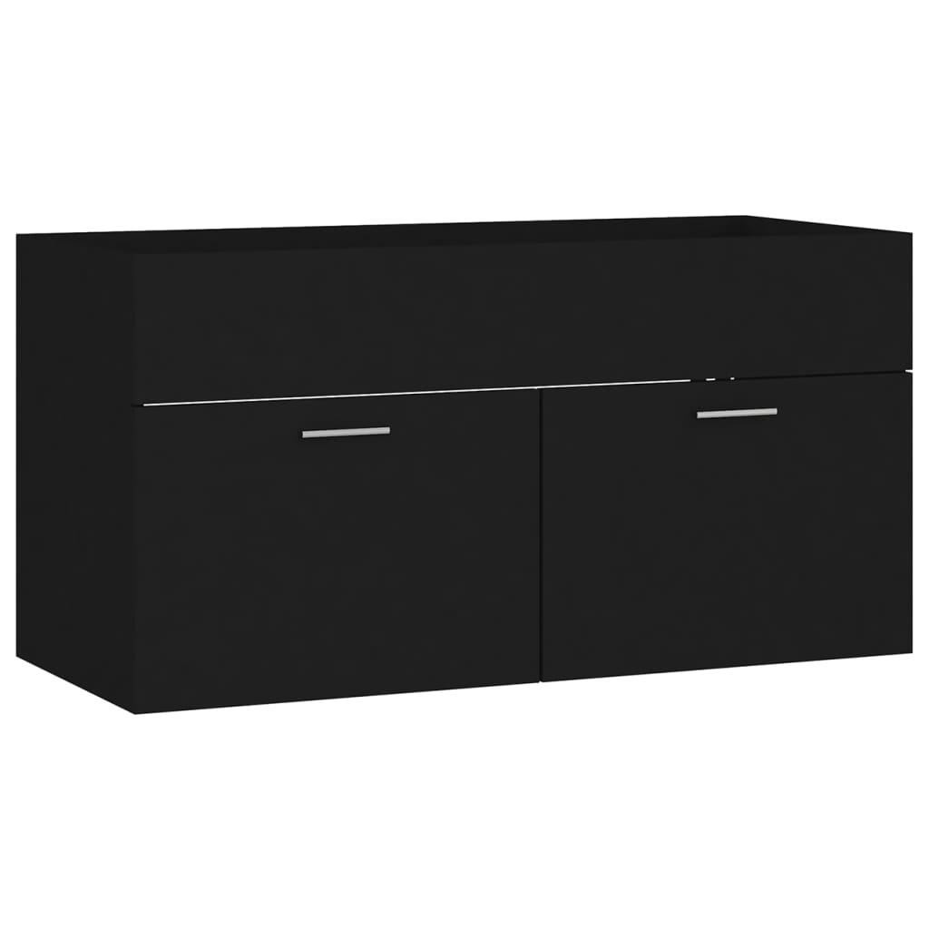 Sink base cabinet with built-in sink, black wood material