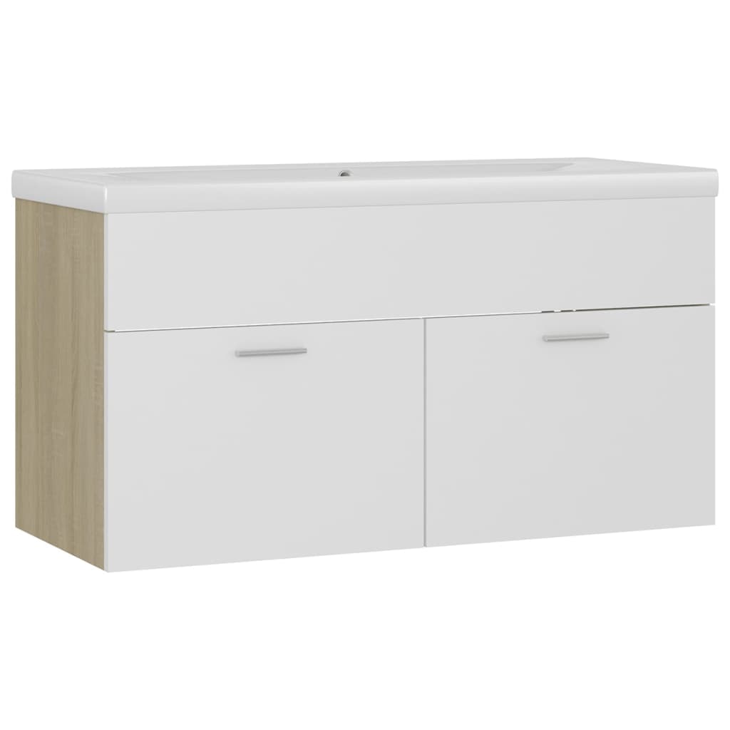Sink base cabinet with built-in sink white and Sonoma oak