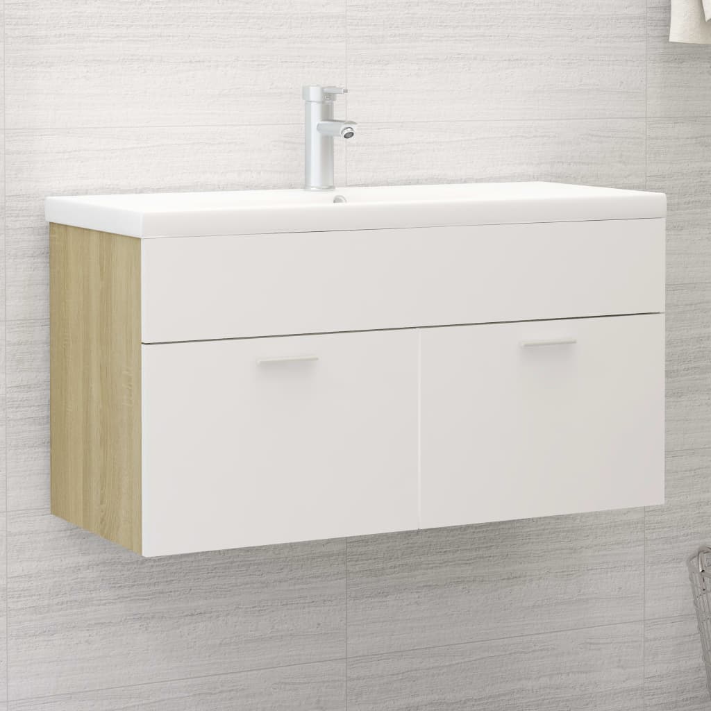 Sink base cabinet with built-in sink white and Sonoma oak