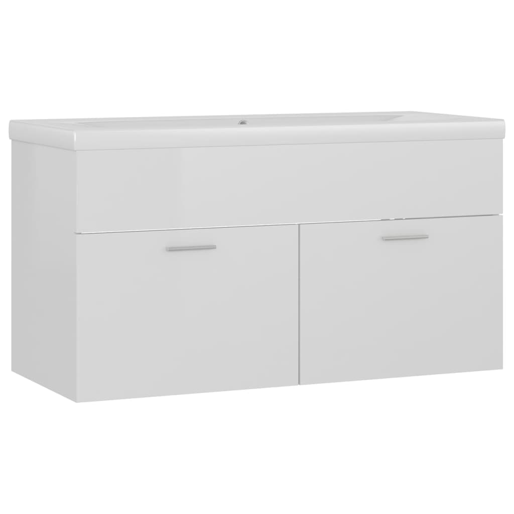 Sink base cabinet with built-in basin in high-gloss white