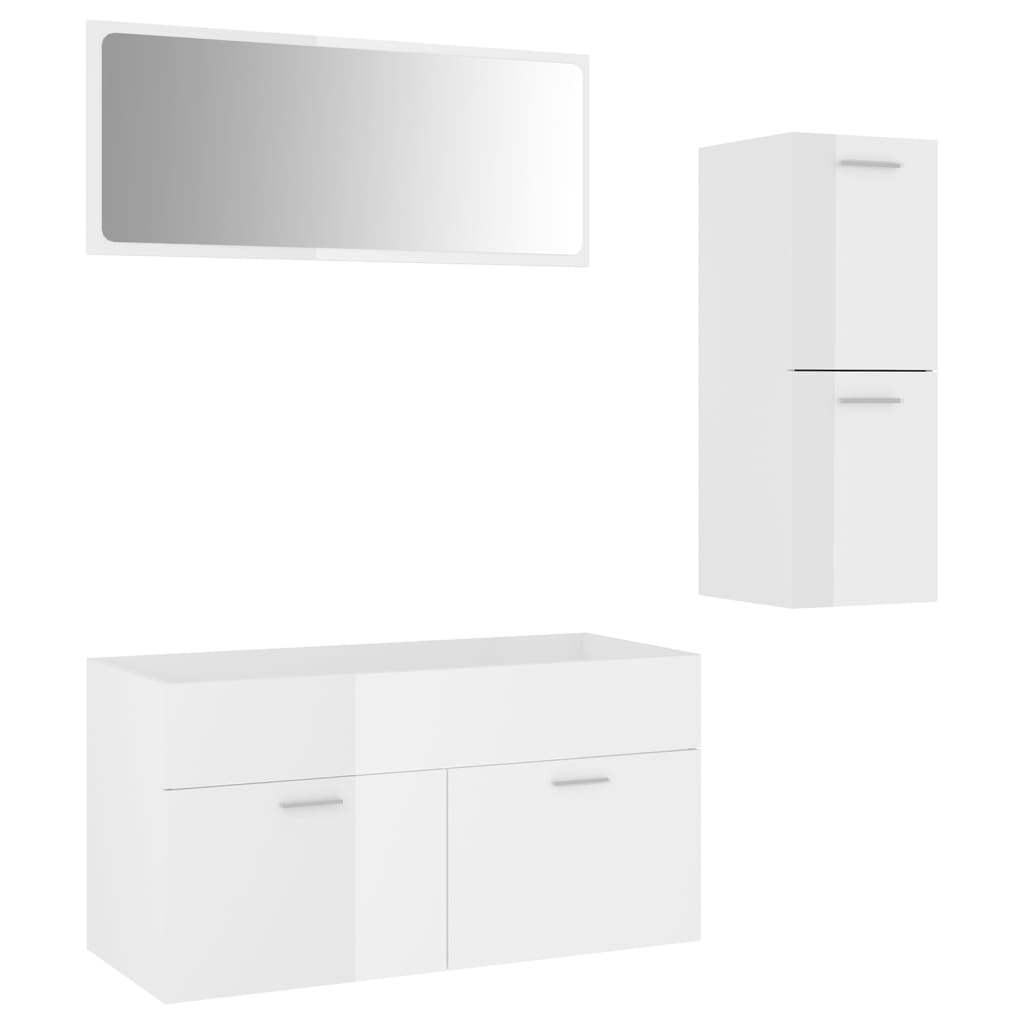 Bathroom furniture set high-gloss white wood material