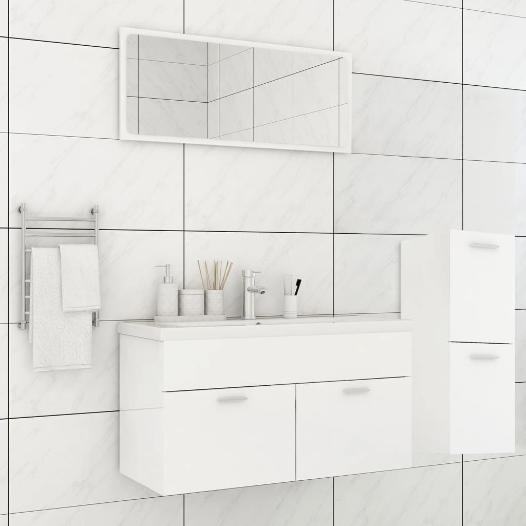 Bathroom furniture set high-gloss white wood material