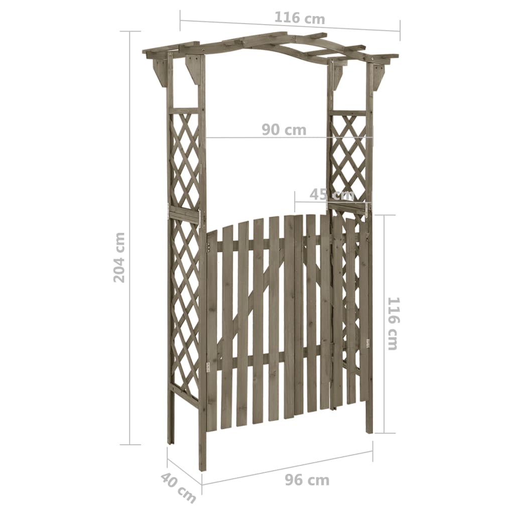 Pergola mit Tor 116x40x204 cm Grau Massivholz Tanne