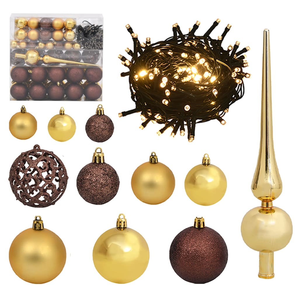 120 pieces Christmas Ball Set with Lace &amp; 300 LED Golden Bronze