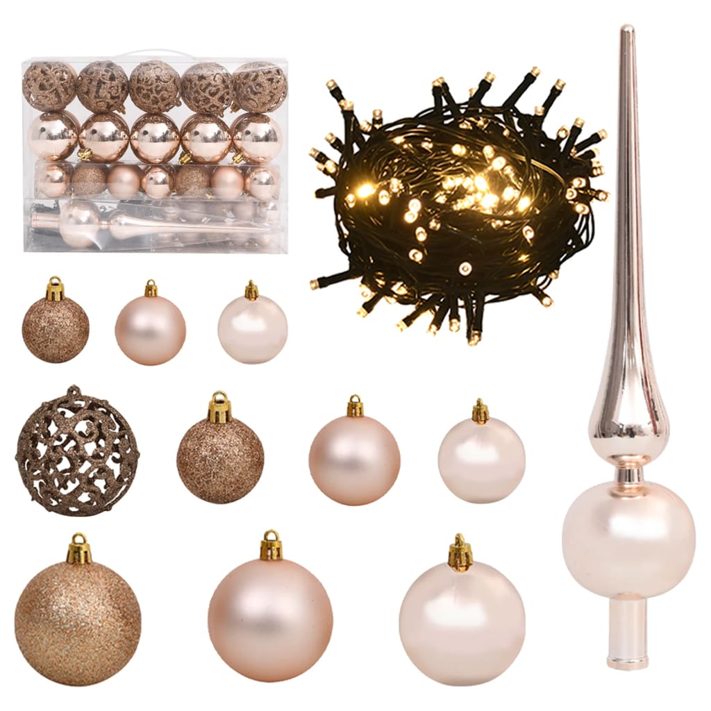 61 pieces Christmas ball set with lace and 150 LEDs rose gold