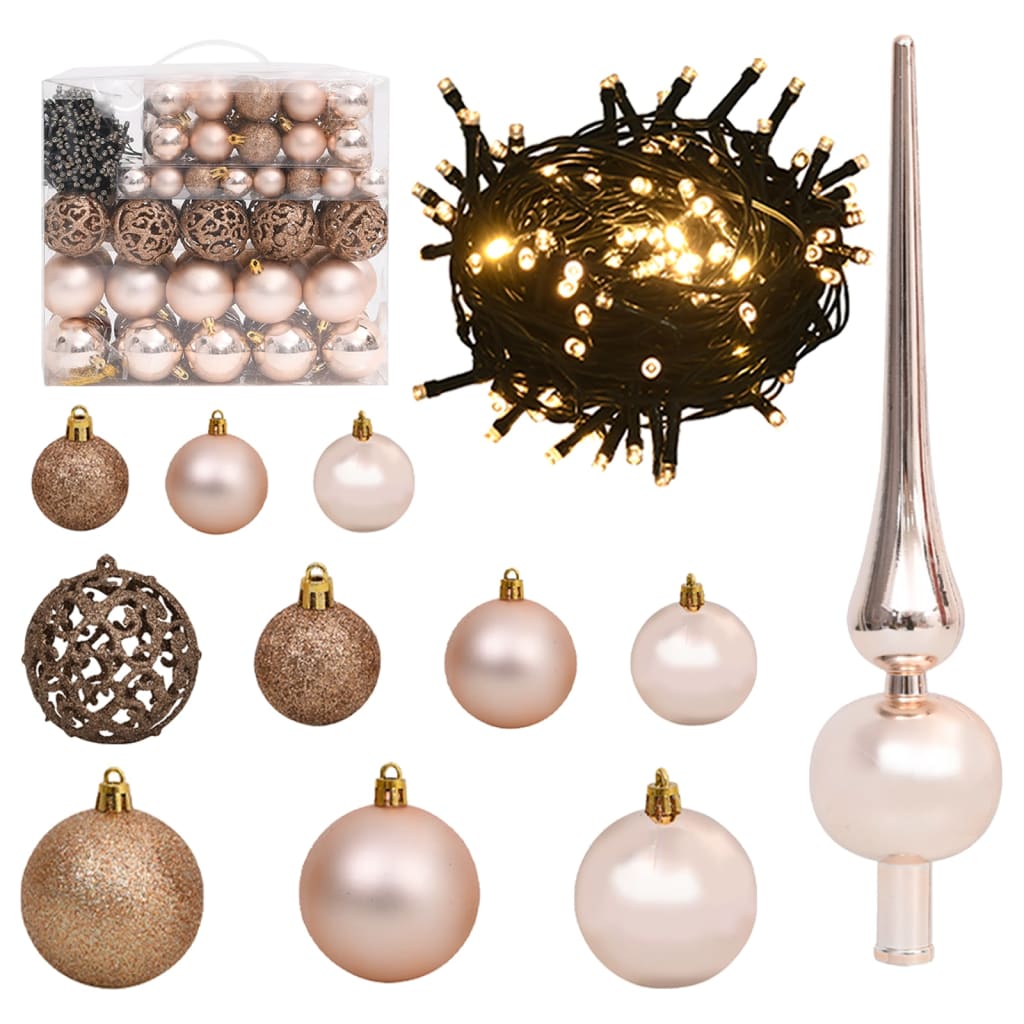 120 pieces Christmas ball set with lace and 300 LEDs rose gold