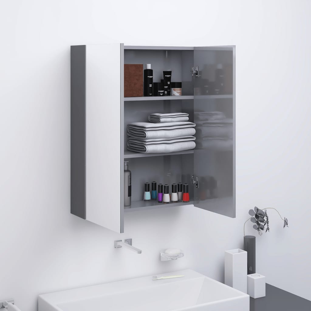 Bathroom mirror cabinet 60x15x75 cm MDF glossy gray
