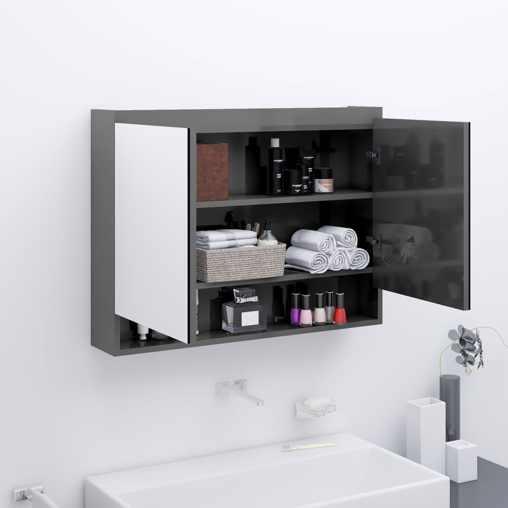 Bathroom mirror cabinet 80x15x60 cm MDF glossy gray