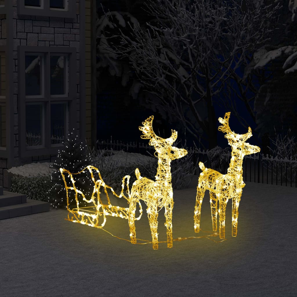 Rentiere und Schlitten Weihnachtsdeko 160 LEDs 130 cm Acryl