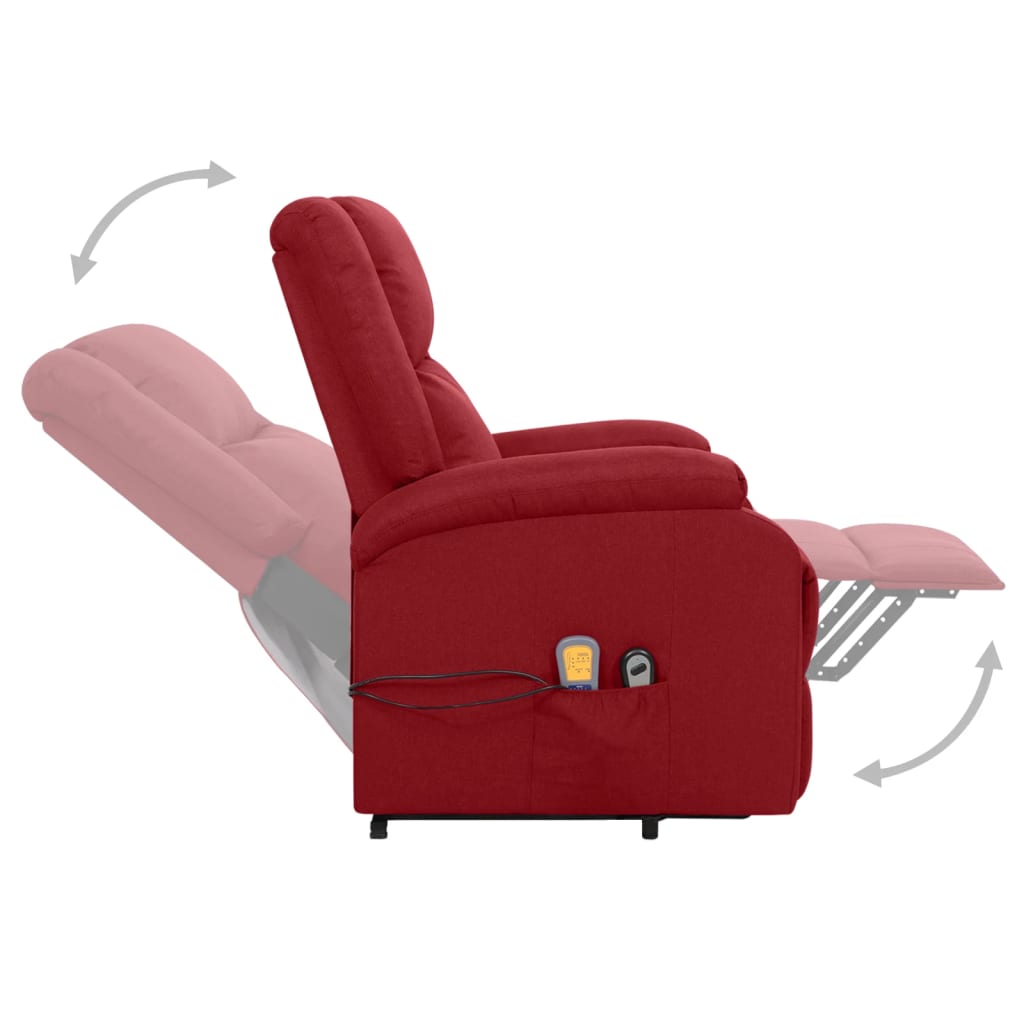 Massage chair with stand-up aid wine red fabric