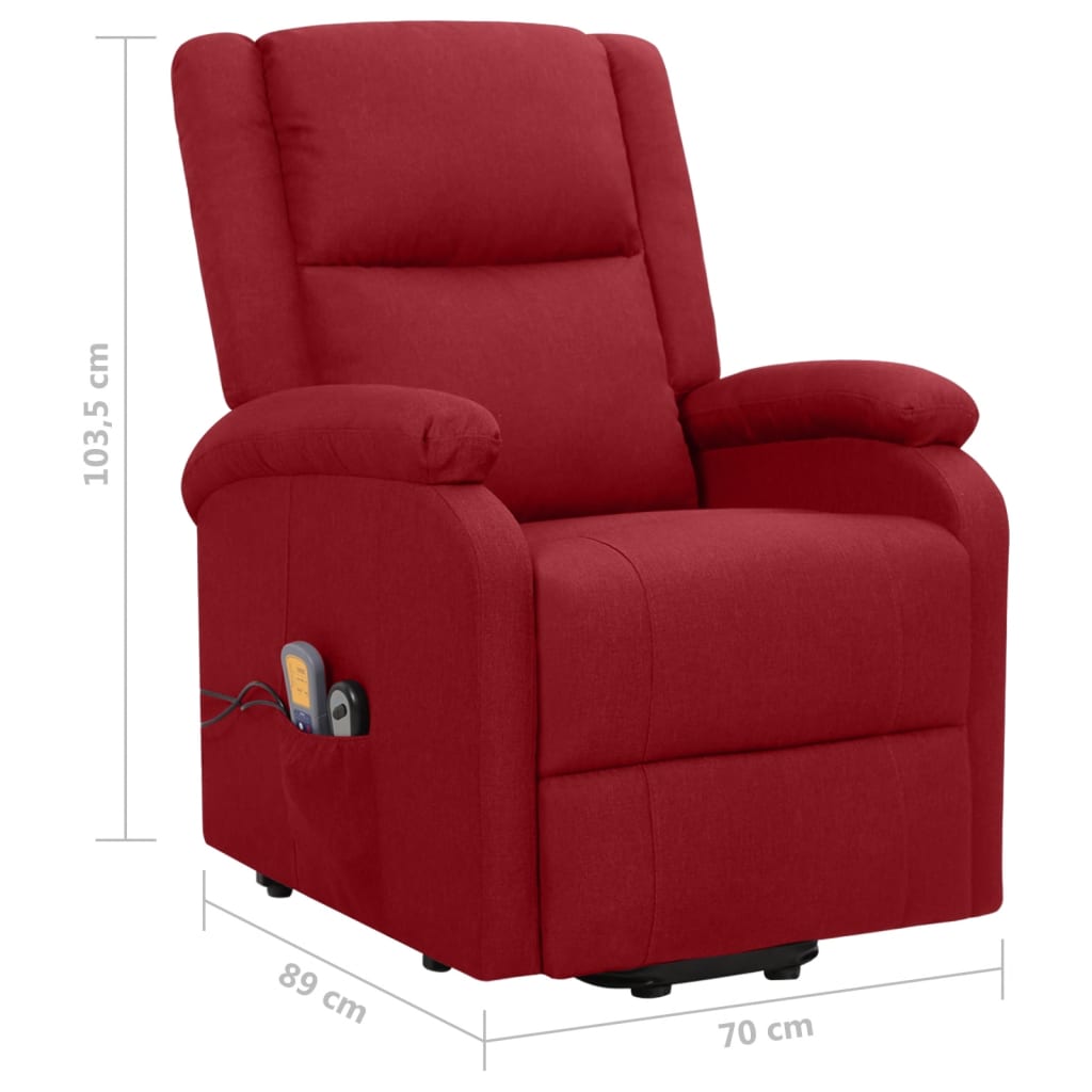 Massage chair with stand-up aid wine red fabric