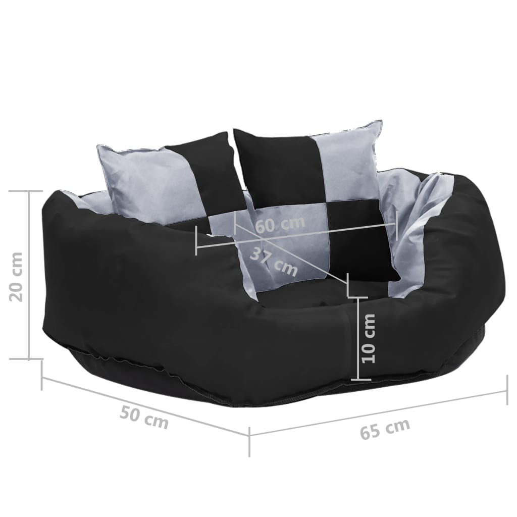 Reversible &amp; washable dog cushion gray and black 65x50x20 cm