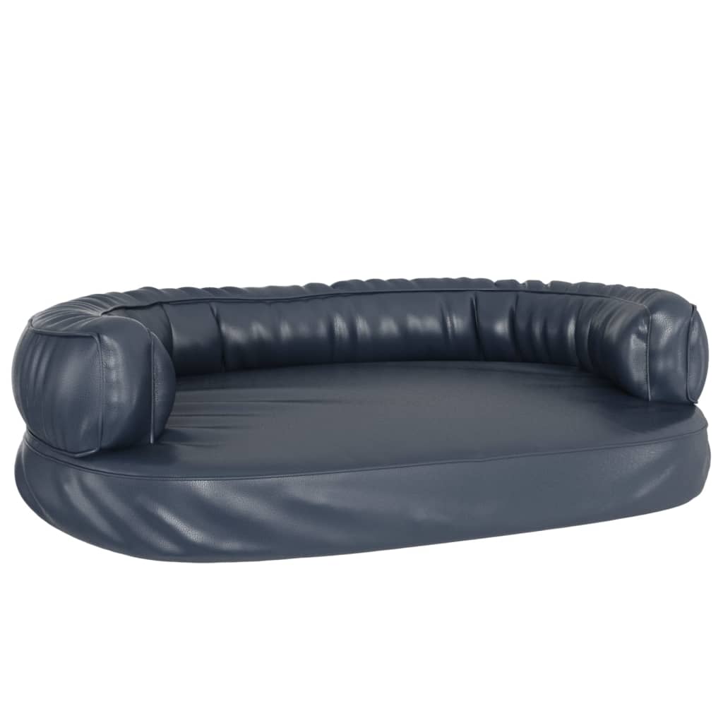 Dog bed ergonomic foam dark blue 88x65cm faux leather
