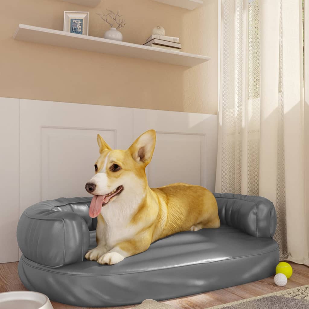Dog bed ergonomic foam gray 75x53 cm faux leather