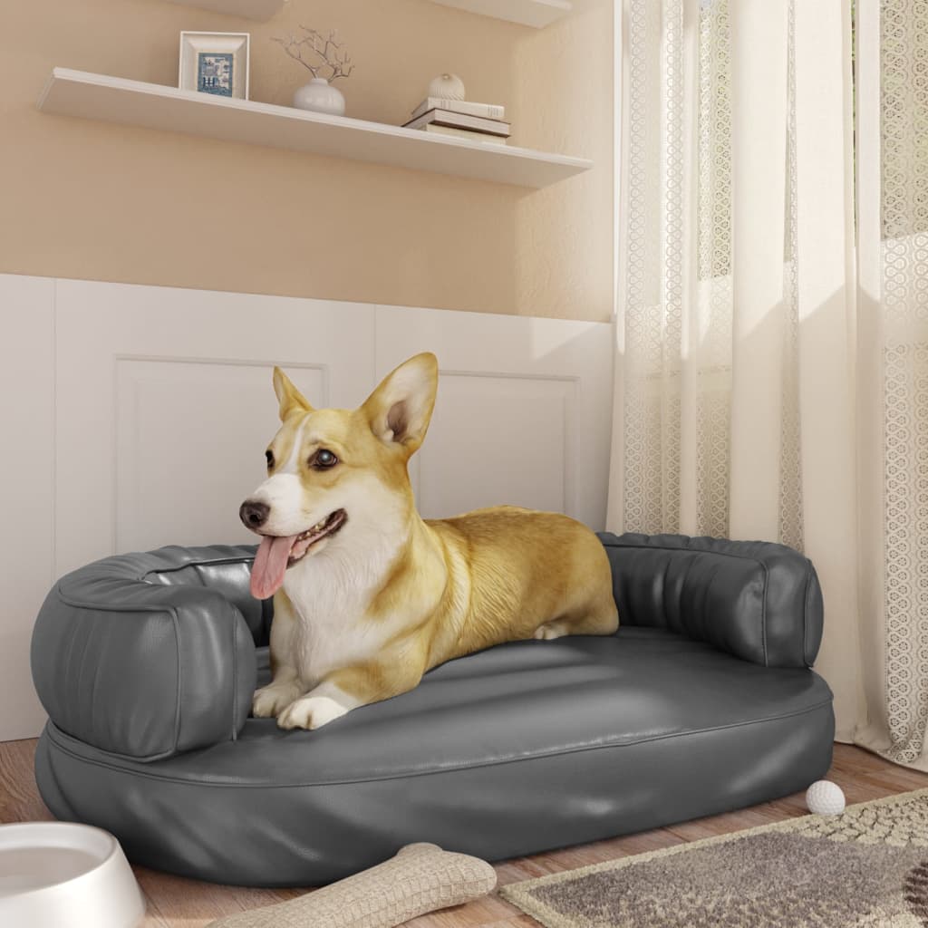 Dog bed ergonomic foam gray 88x65 cm faux leather