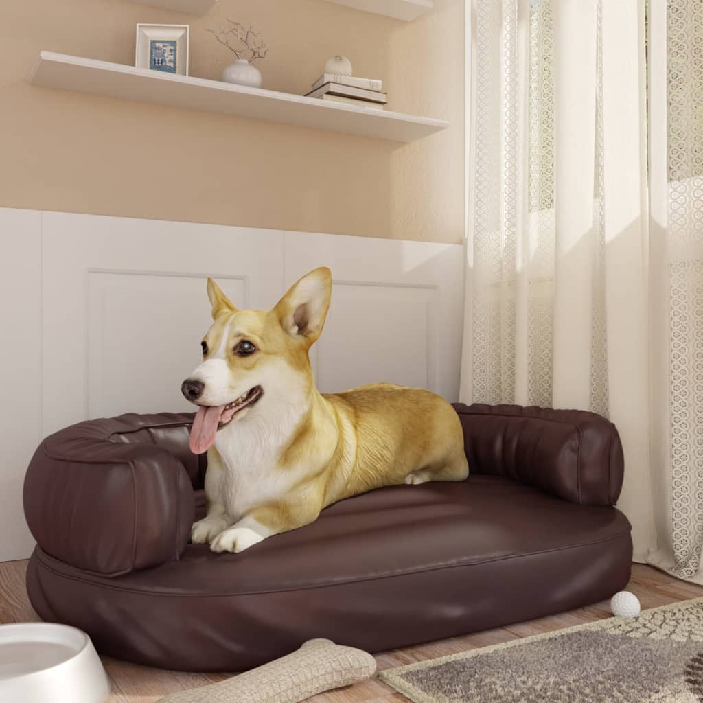 Dog bed ergonomic foam brown 88x65 cm faux leather
