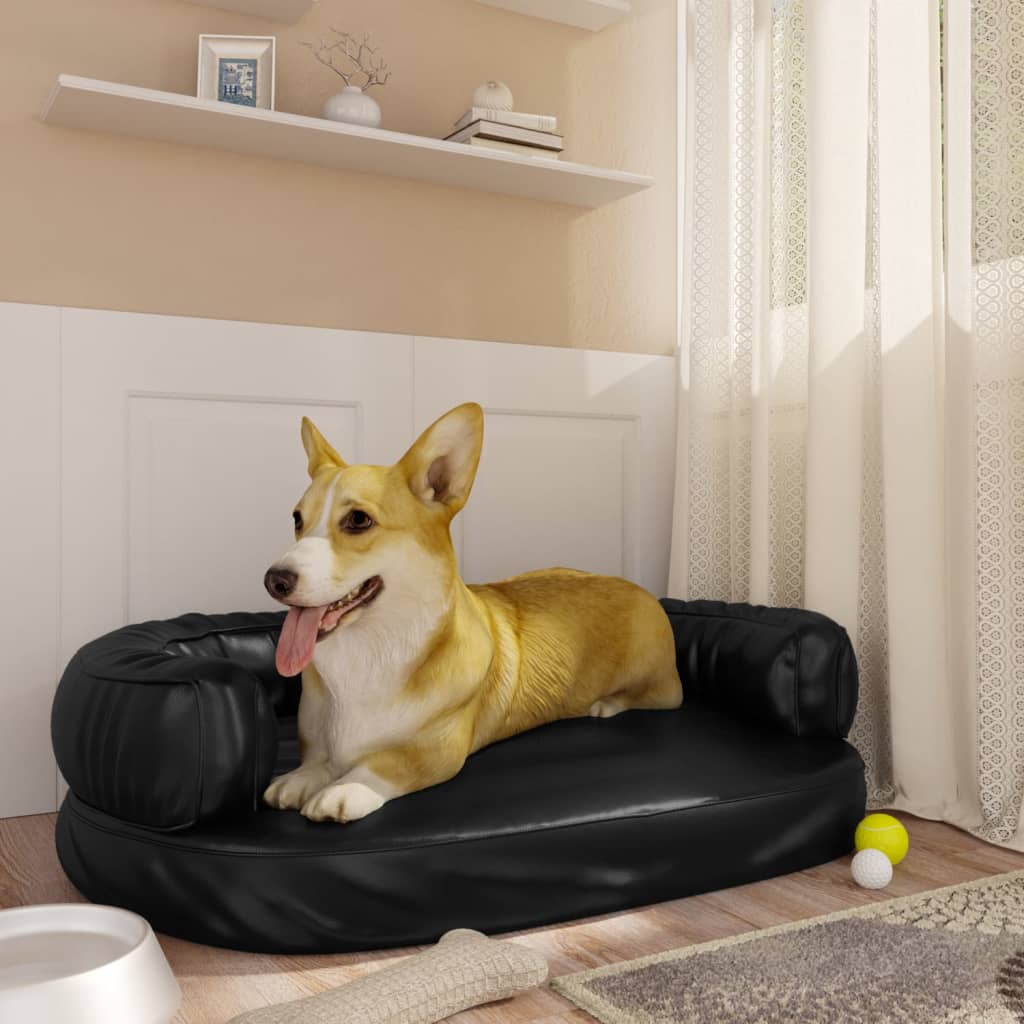 Dog bed ergonomic foam black 75x53 cm faux leather