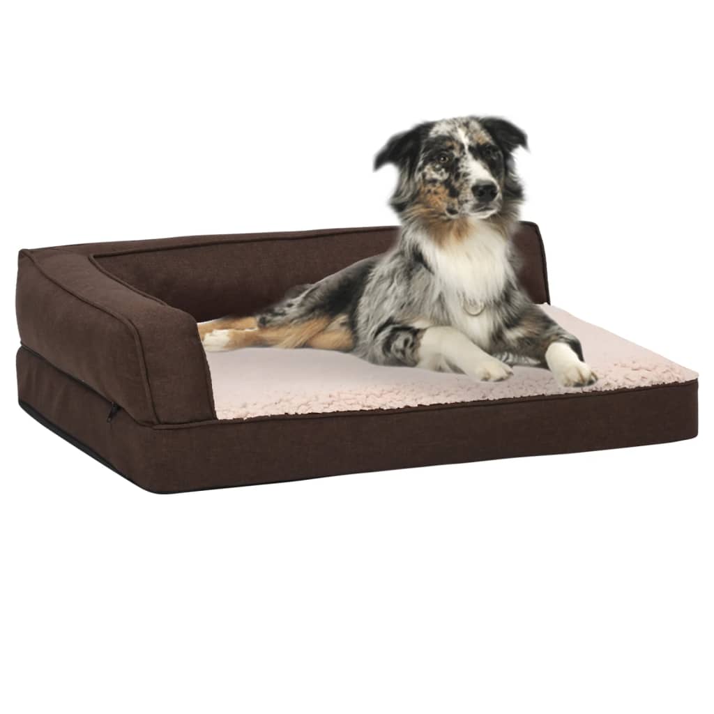 Dog mattress ergonomic 60x42 cm linen look fleece brown