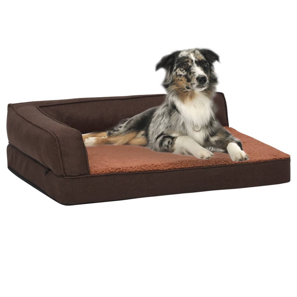 Dog mattress ergonomic 60x42 cm linen look fleece brown