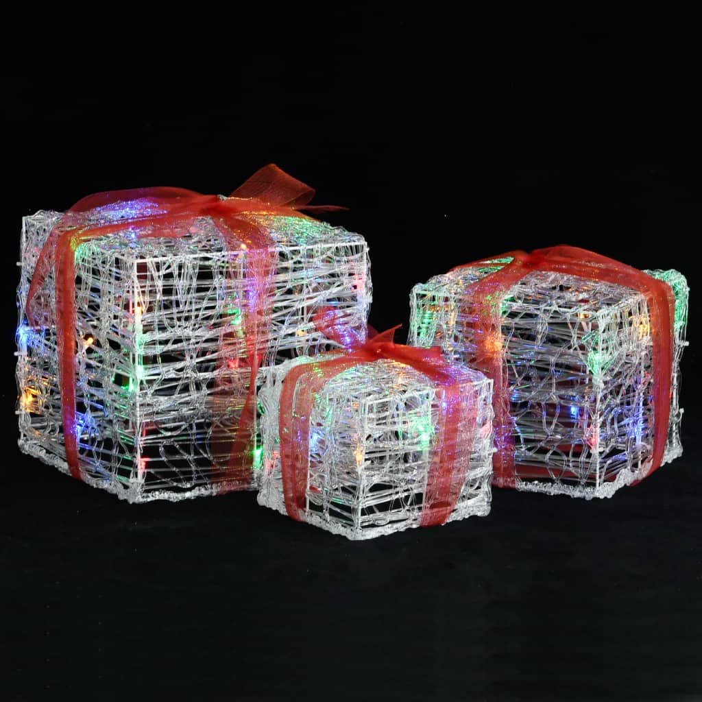 LED-Geschenkboxen 3 Stk. Weihnachtsdekoration Mehrfarbig