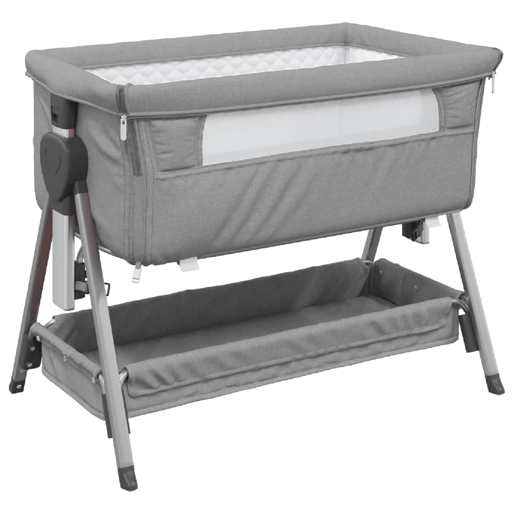 Baby bed with mattress light gray linen fabric