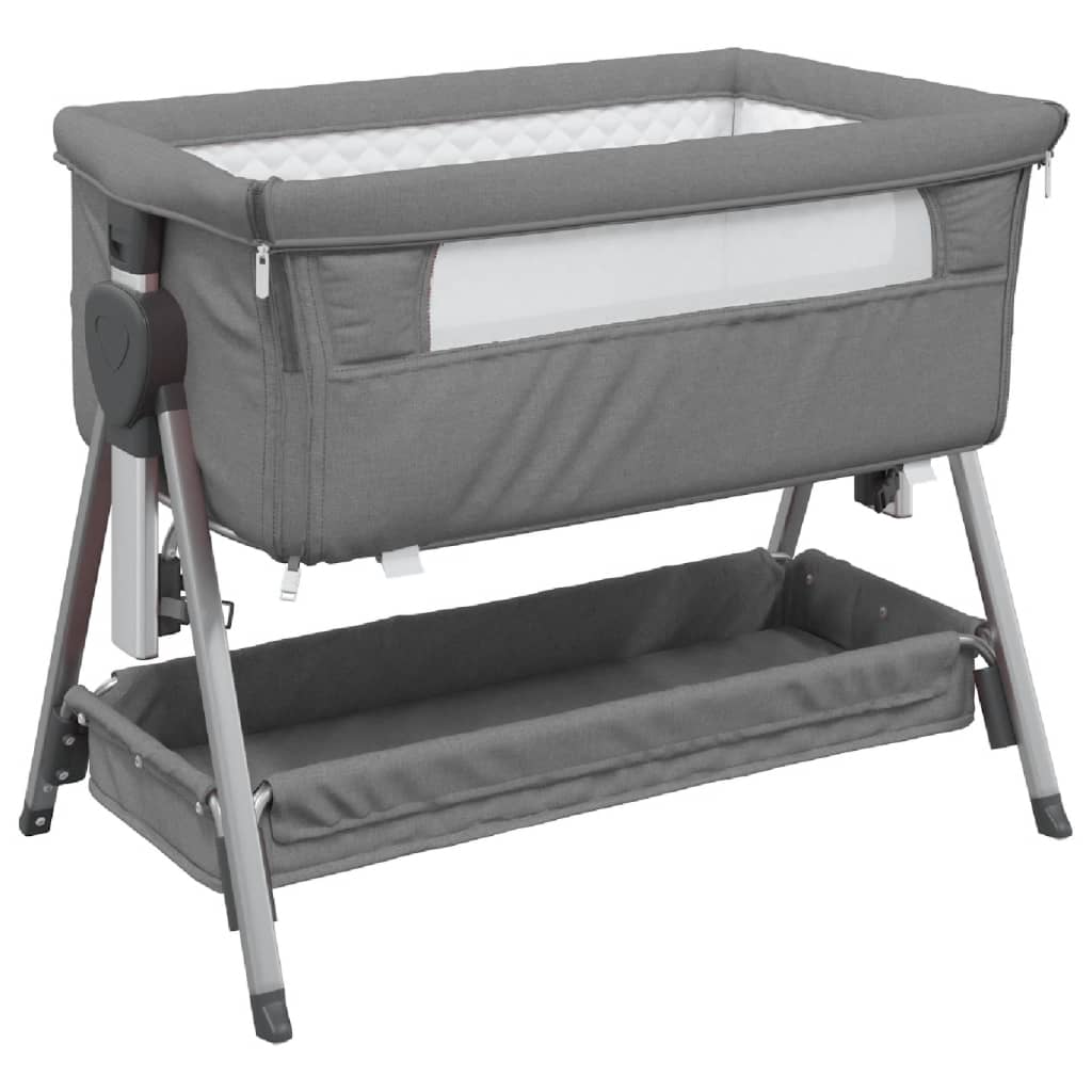 Baby bed with mattress dark gray linen fabric