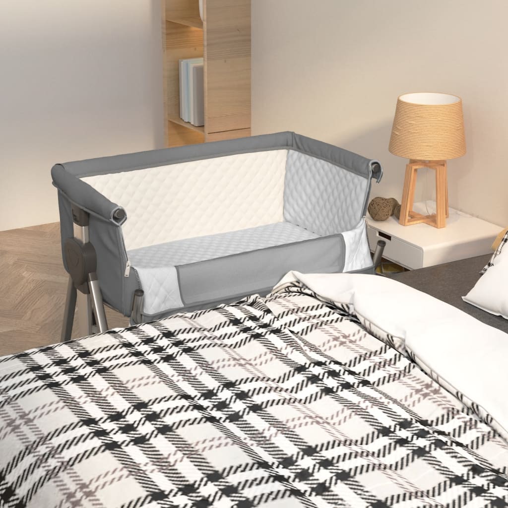 Baby bed with mattress dark gray linen fabric