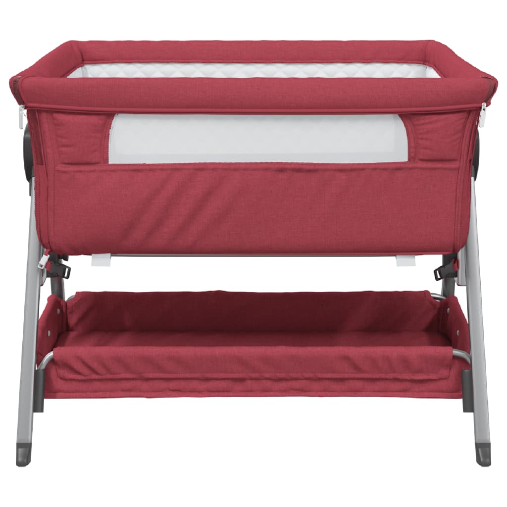 Baby bed with mattress red linen fabric