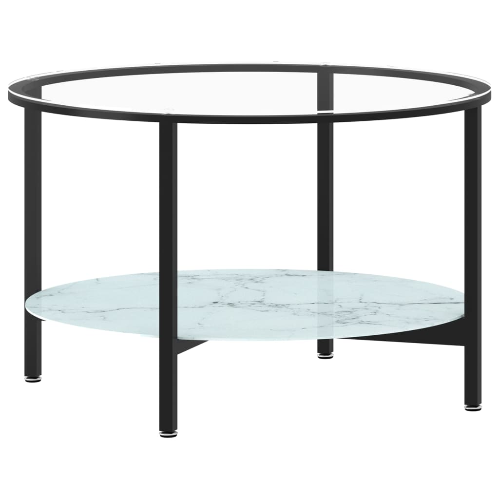 Side table black and white marble look 70 cm tempered glass