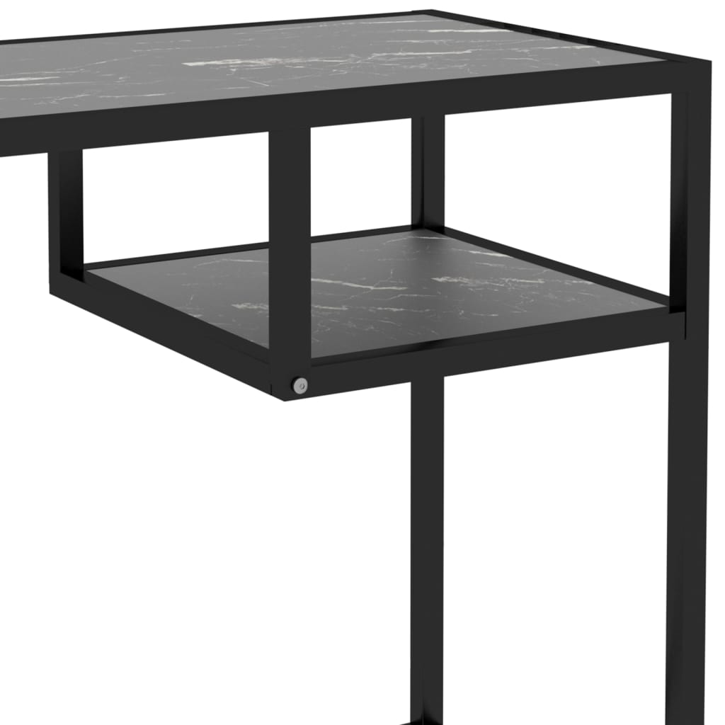 Computer table black marble 100x36x74 cm tempered glass