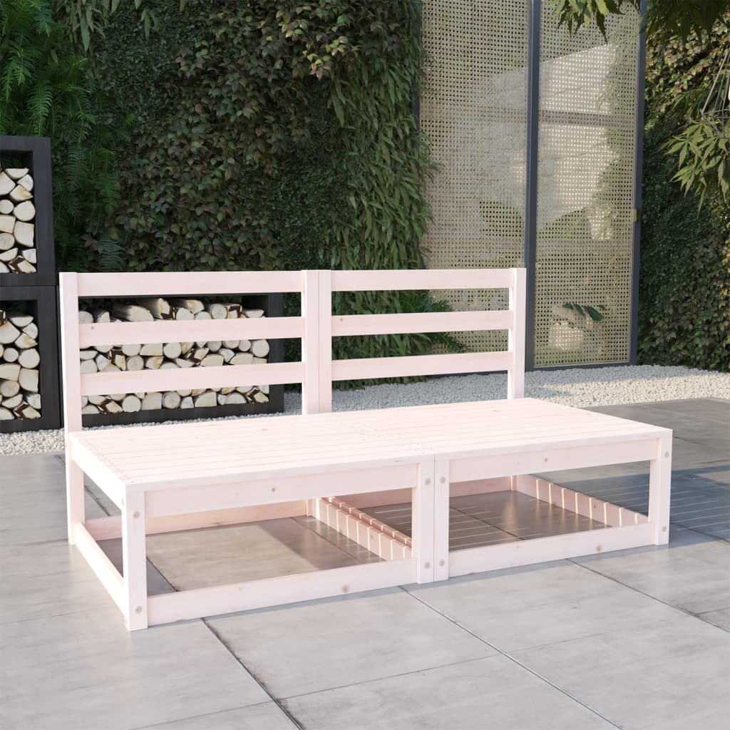 2-seater garden sofa white solid pine wood