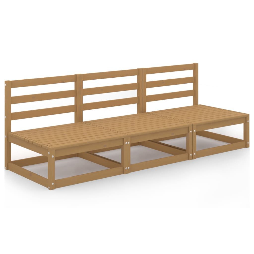 3-seater garden sofa honey brown solid pine wood