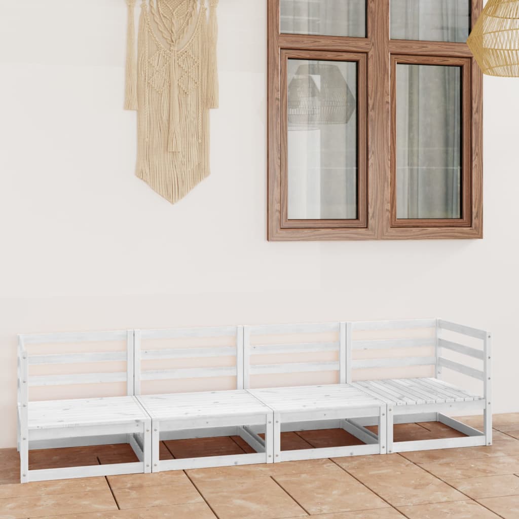 4-seater garden sofa white solid pine wood