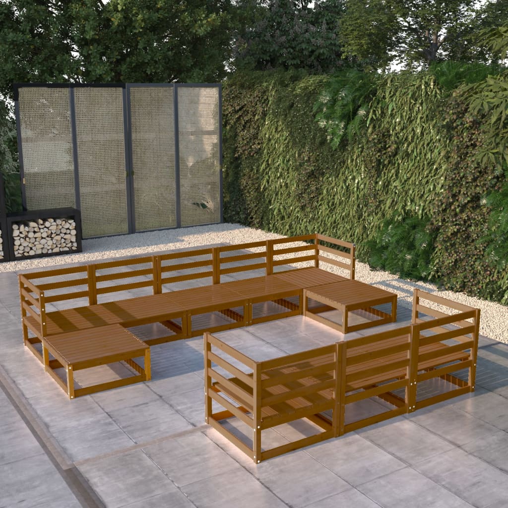 10 pcs. Garden lounge set solid pine wood