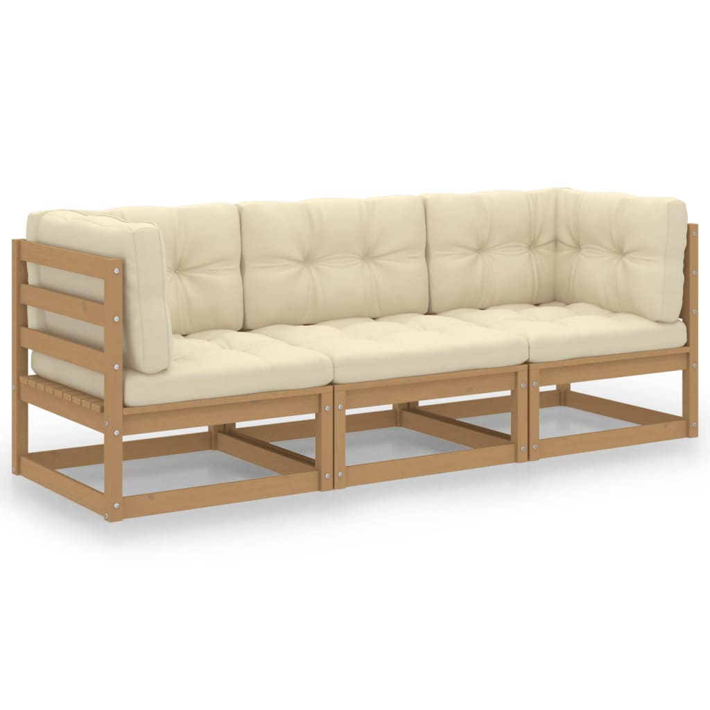 3-seater garden sofa with cushions in solid pine wood
