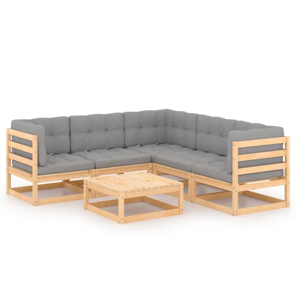 6 pcs. Garden lounge set with cushions solid pine wood