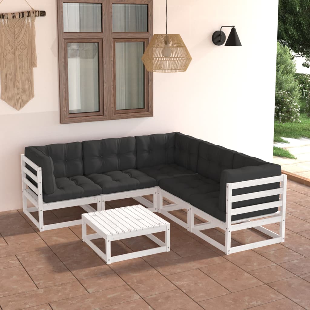 6 pcs. Garden lounge set with cushions solid pine wood