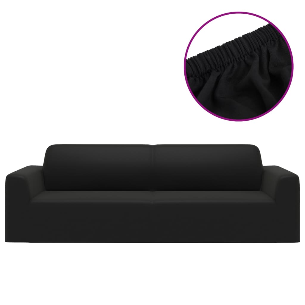 Stretch sofa cover 3-seater black polyester jersey