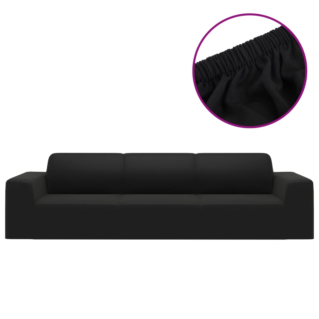 Stretch sofa cover 4-seater black polyester jersey