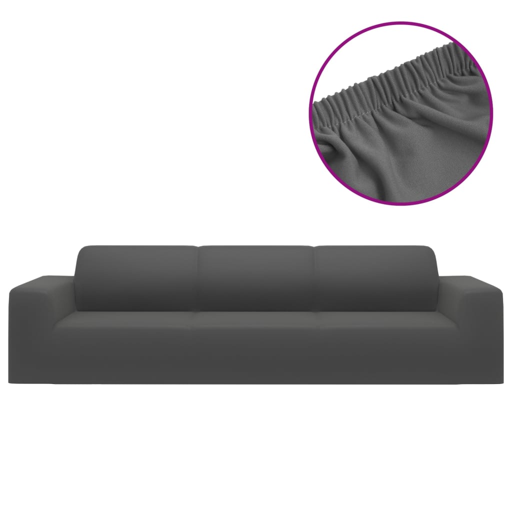Stretch sofa cover 4-seater anthracite polyester jersey