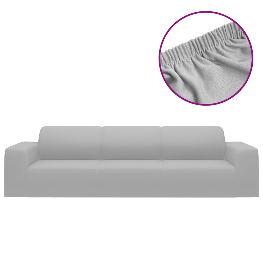 Stretch sofa cover 4-seater gray polyester jersey