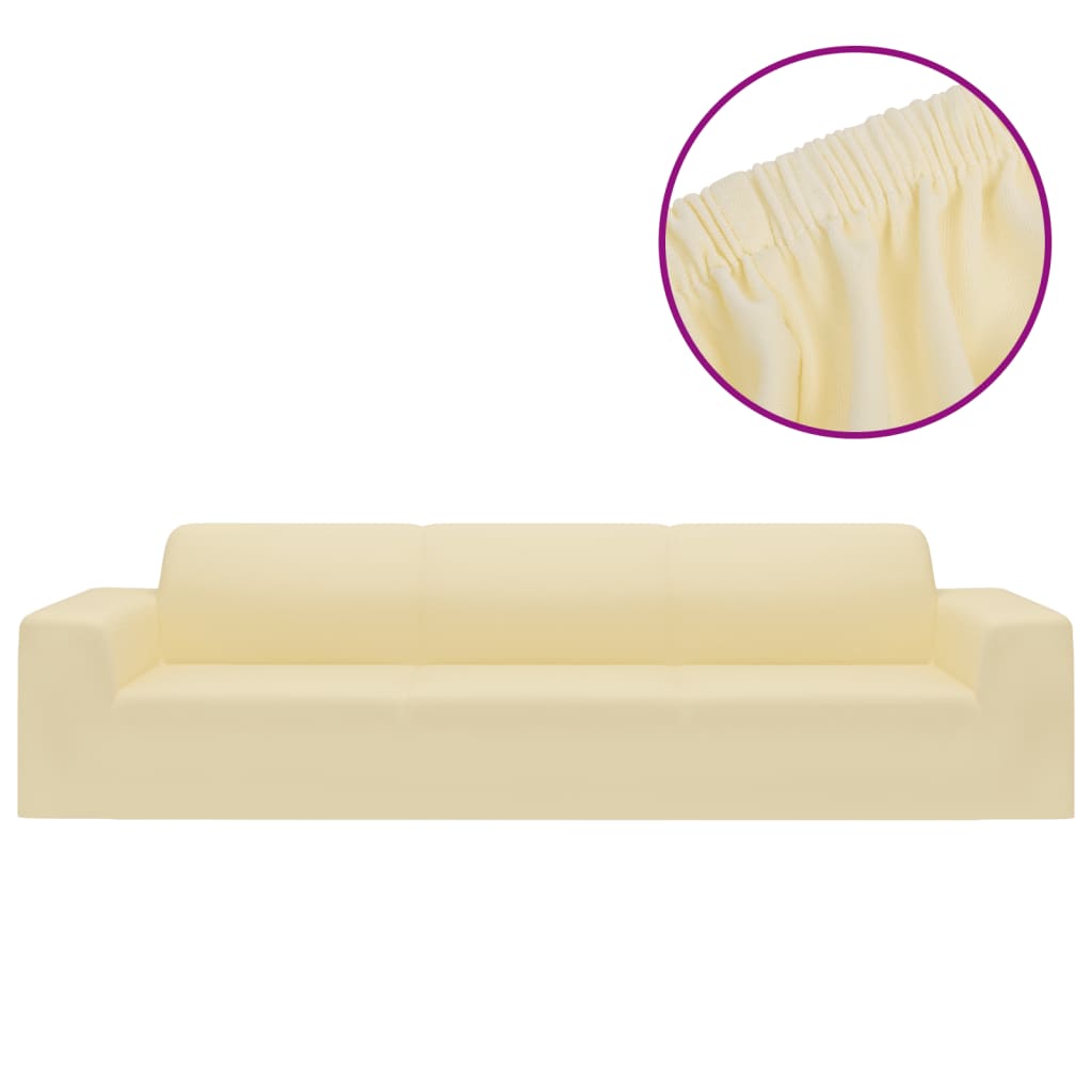 Stretch sofa cover 4-seater cream polyester jersey