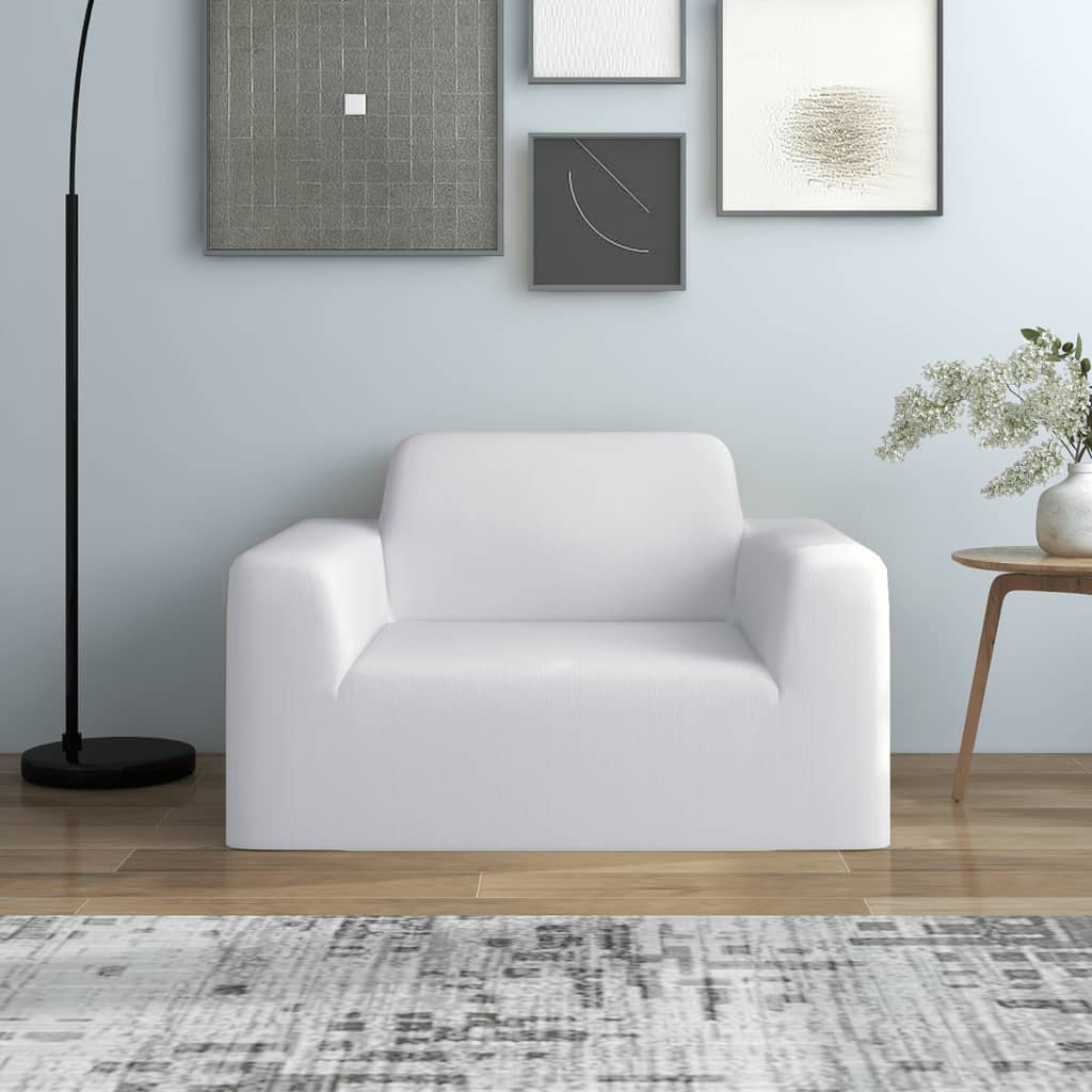 Stretch sofa cover white polyester jersey