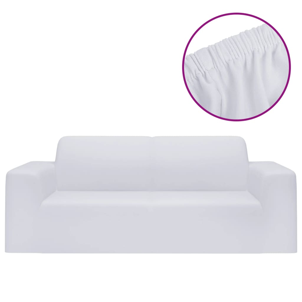 Stretch sofa cover 2-seater white polyester jersey