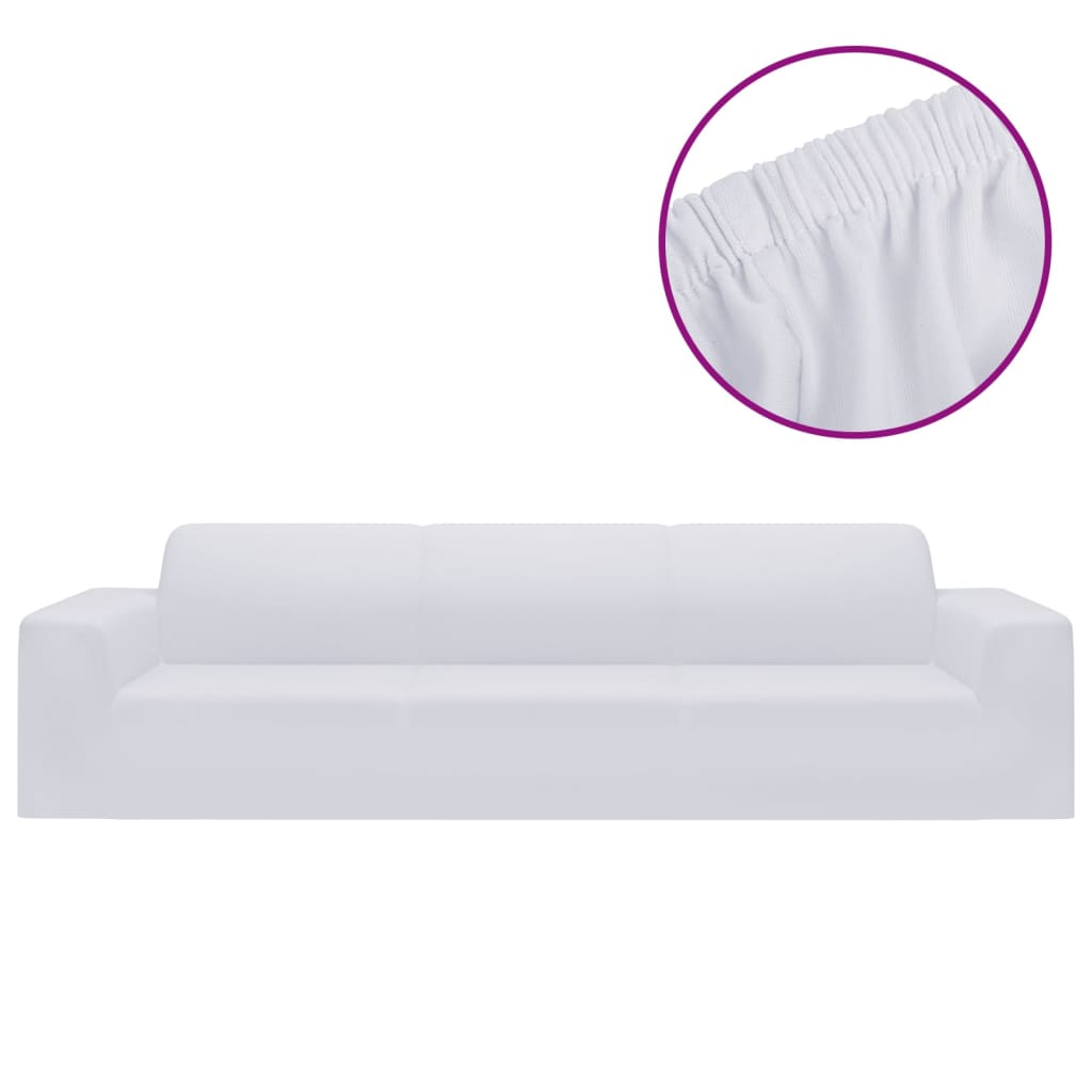 Stretch sofa cover 4-seater white polyester jersey