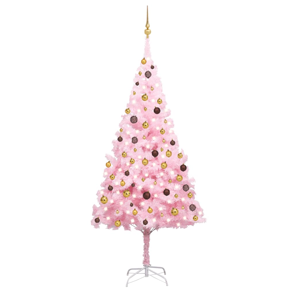 Künstlicher Weihnachtsbaum mit Beleuchtung & Kugeln Rosa 240cm