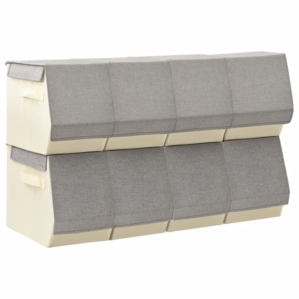Storage boxes with lids 8 pieces. Stackable fabric gray cream