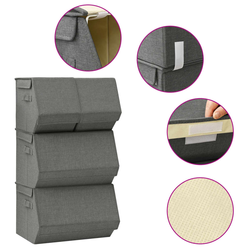 4 pcs. Storage box set stackable fabric anthracite